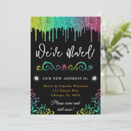 Glam Rainbow Gradient Glitter New Home Aankondiging (Staand voorkant)