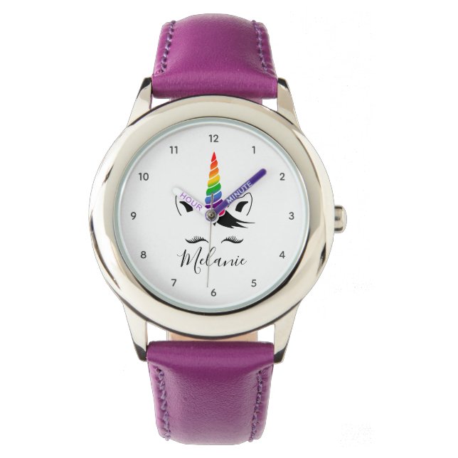 Glam Rainbow Unicorn Horloge (Voorkant)