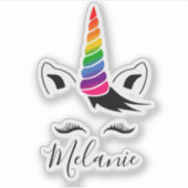 Glam Rainbow Unicorn Naam Sticker (Voorkant)