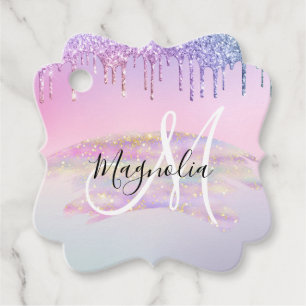 Glam Rainbow Unicorn Ombre Glitter Pink Monogram Bedankjes Labels