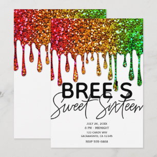 Glam Rasta Regenboog Glitter Druppels Sweet 16 Fee Kaart