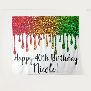 Glam Rasta Regenboog Glitter Druppels Verjaardagsf Wandkleed