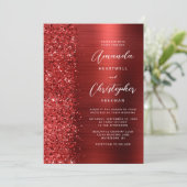 Glam Red Brushed Metal QR Code Wedding Kaart (Staand voorkant)