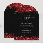 Glam Red Glitter Kerstfeest Black Arch Kaart (Voorkant / Achterkant)