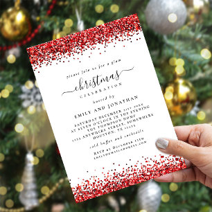 Glam Red Glitter Kerstfeest Wit Kaart