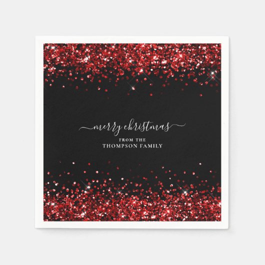 Glam Red Glitter Name Merry KerstBlack Servet (Voorkant)