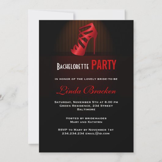 Glam Red High Heel Shoe Bachelorette Invitation (Devant)