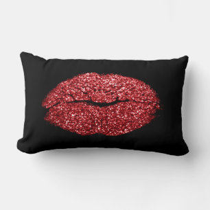 Glam Red Lips Glitter Black Makeup Kiss Kussen