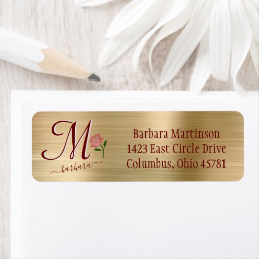 Glam Red Rose Eigen monogram label (Insitu)