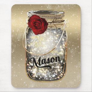 Glam Red Rose Mason Jar Muismat