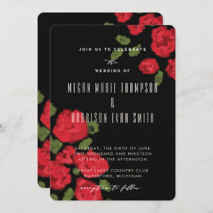 Glam Red Roses script Wedding Invitation Kaart