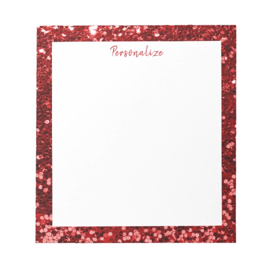Glam Red Sequin Glitter Sparkle Border personalise Notitieblok (Voorkant)