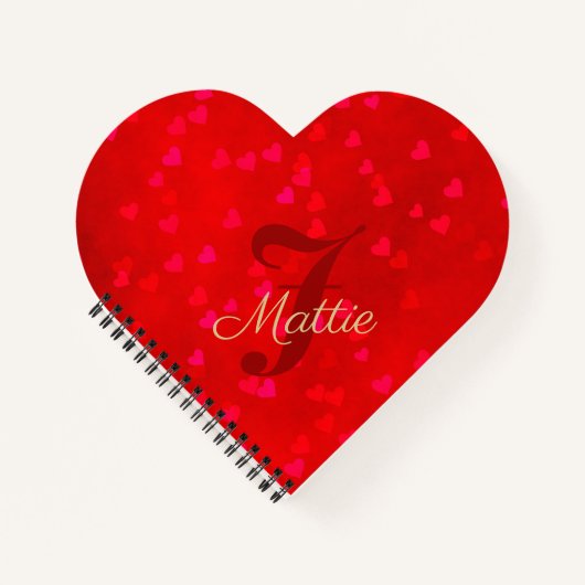 Glam Red Valentine Gold Nom Heart Spiral Carnet (Devant)