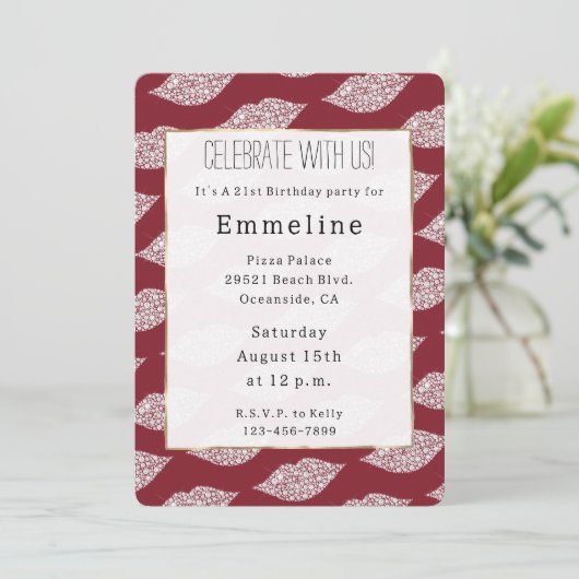 Glam Red White Diamond Lips Kaart (Staand voorkant)