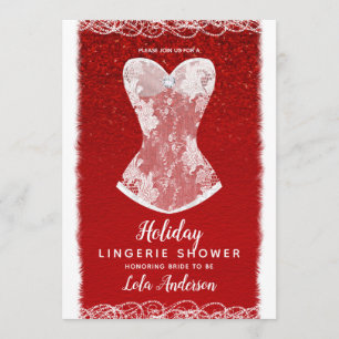 Glam Red & White Holiday Lingerie Shower Party Kaart