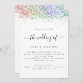 Glam Regenboog Glitter QR-code Huwelijk Kaart (Voorkant / Achterkant)