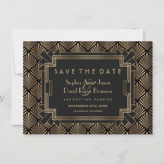 Glam Roaring 20's Grote Gatsby bespaart datum Save The Date (Voorkant)