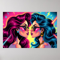 Glam Rock Sisters - Poster d'art pop électrique