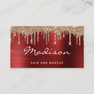 Glam Rode Metaal Goud Glitter Drup Haar & Make-up Visitekaartje