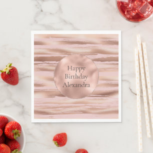 Glam Roos Gold Blush Stripes Verjaardag Servet