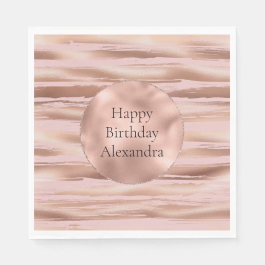 Glam Roos Gold Blush Stripes Verjaardag Servet (Voorkant)