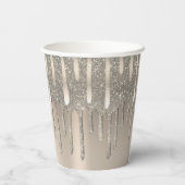 Glam Roos Gold Champagne Blush Glitter Druppels Papieren Bekers (Achterkant)