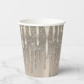 Glam Roos Gold Champagne Blush Glitter Druppels Papieren Bekers (Voorkant)