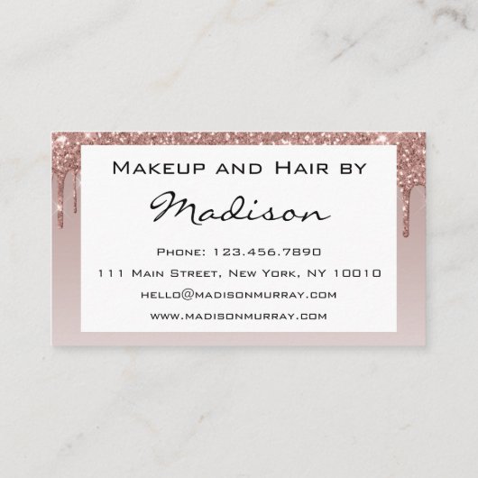 Glam Roos Gold Faux Glitter Drijpt artiest Visitekaartje (Achterkant)