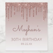 Glam Roos Gold Glitter Drip 30e verjaardag Wijn Etiket (Enkel label)