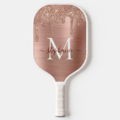 Glam Roos Gold Glitter Drip Elegant Monogram Pickleball Paddle (Voorkant)