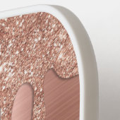 Glam Roos Gold Glitter Drip Elegant Monogram Pickleball Paddle (Links Detail)