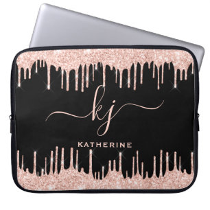 Glam Roos Gold Glitter Drips Monogramed Laptop Sleeve