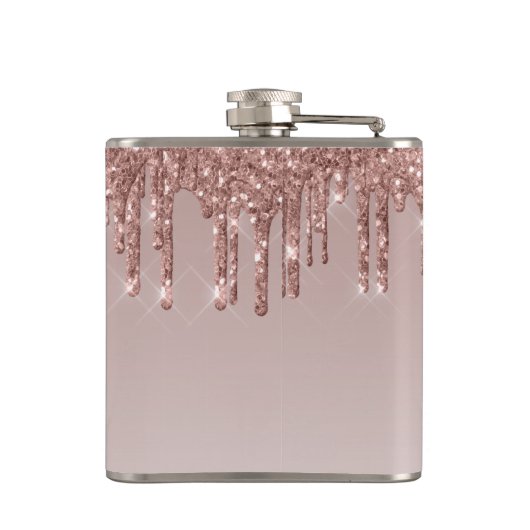 Glam Roos Gold Glitter Druppelend Sparkle Monogram Heupfles (Achterkant)