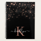 Glam Roos Gold Glitter Elegant Luxe Monogram Planner (Voorkant)