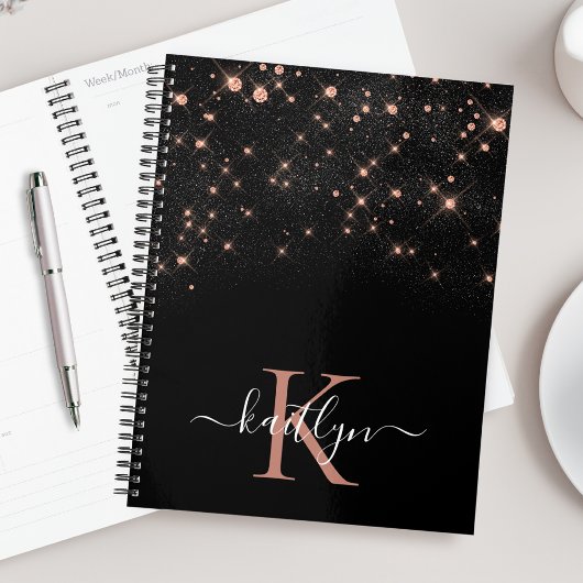 Glam Roos Gold Glitter Elegant Luxe Monogram Planner