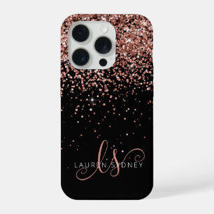 Glam Roos Gold Glitter Elegant Monogram iPhone 15 Pro Hoesje