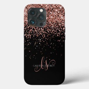Glam Roos Gold Glitter Elegant Monogram iPhone 13 Pro Hoesje