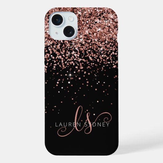 Glam Roos Gold Glitter Elegant Monogram iPhone Hoesje (Achterkant)