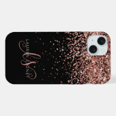 Glam Roos Gold Glitter Elegant Monogram iPhone Hoesje (Achterkant horizontaal)