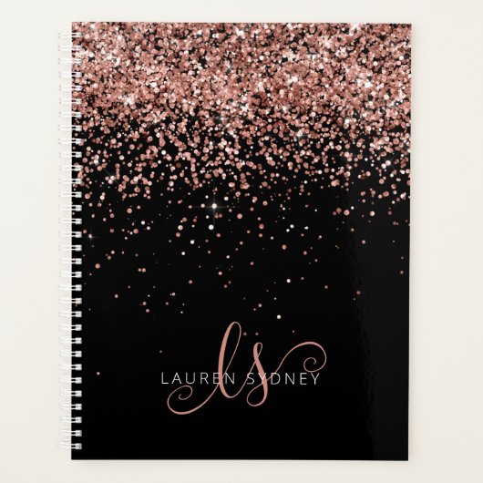 Glam Roos Gold Glitter Elegant Monogram Planner (Voorkant)