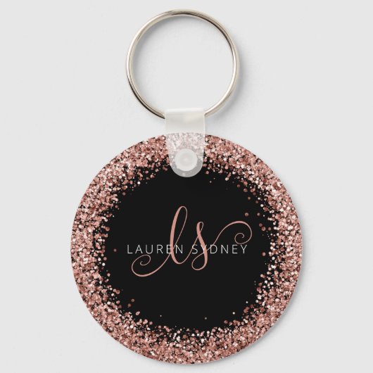 Glam Roos Gold Glitter Elegant Monogram Sleutelhanger (Voorkant)