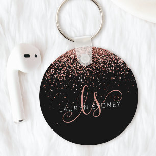 Glam Roos Gold Glitter Elegant Monogram Sleutelhanger