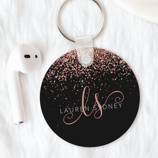 Glam Roos Gold Glitter Elegant Monogram Sleutelhanger