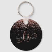 Glam Roos Gold Glitter Elegant Monogram Sleutelhanger (Voorkant)