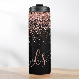 Glam Roos Gold Glitter Elegant Monogram Thermosbeker