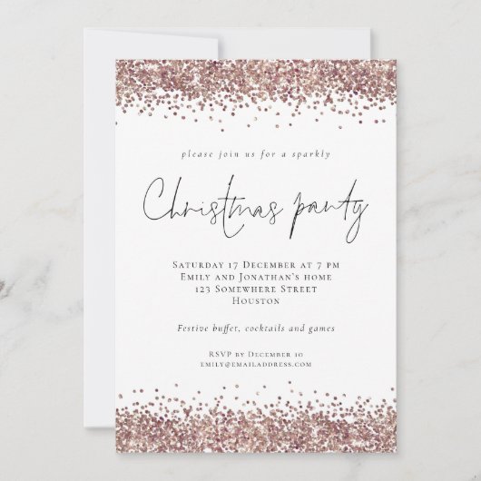 Glam Roos Gold Glitter-kerstfeest Kaart (Voorkant)