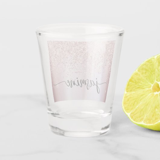 Glam Roos Gold Glitter Monogram Name Script Shot Glas (Achterkant)