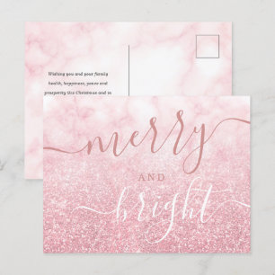 Glam Roos GOLD Kerstfeestdag Glitter Marble Feestdagenkaart
