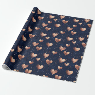 Glam Roos Gold & Navy Hand getrokken Harten Glitte Cadeaupapier