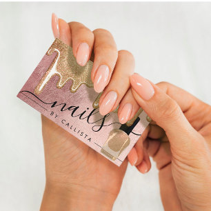 Glam Roos Goud Dikke Glitter Drips Pools Nails Visitekaartje